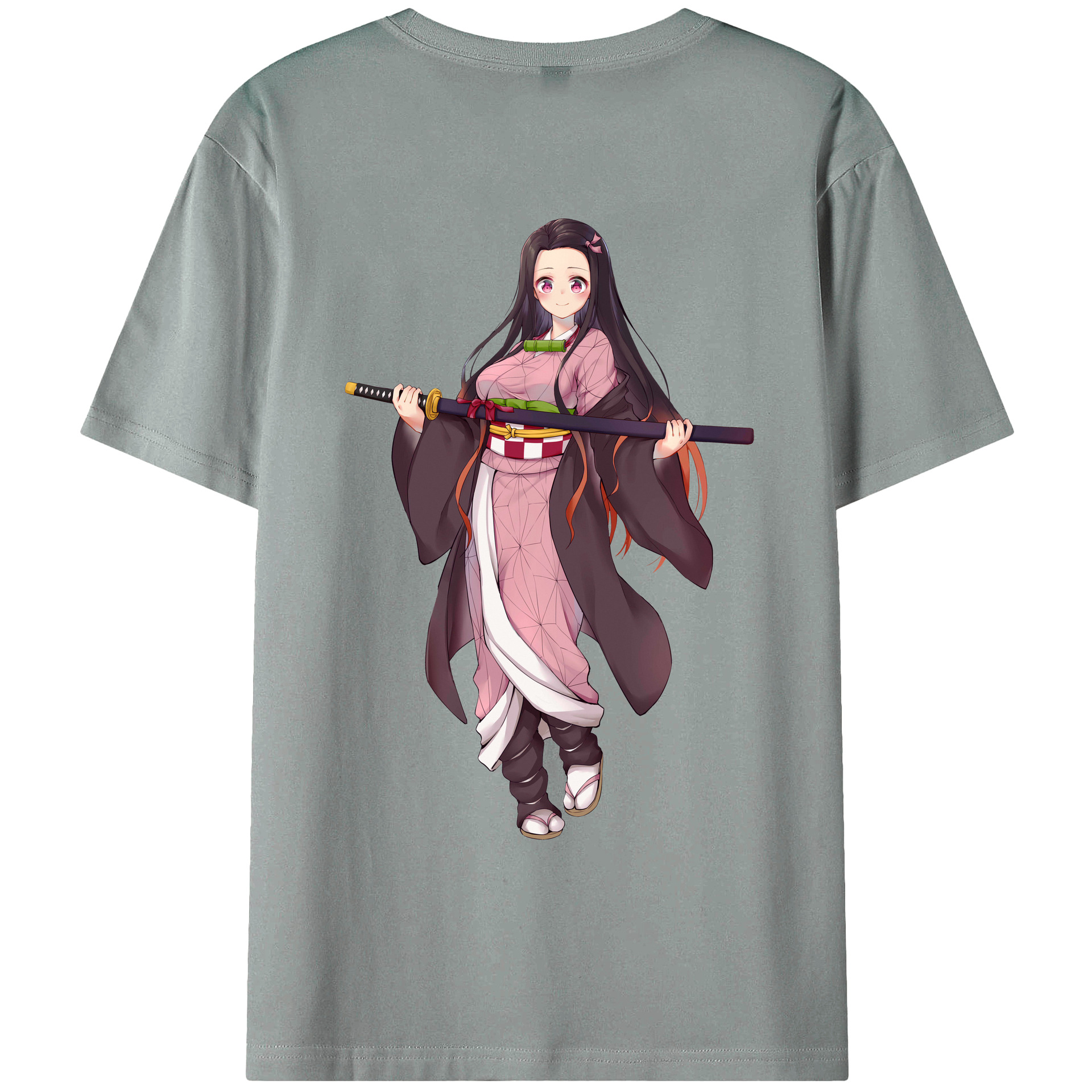 （画像用） 鬼滅の刃（きめつのやいば）竈門 禰󠄀豆子／かまど ねずこ Kamado Nezuko 綿100％ メンズ半袖Tシャツ（バックプリント） 通気性